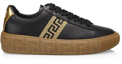 versace black croc leather zip low-top sneakers|versace la greca sneakers.